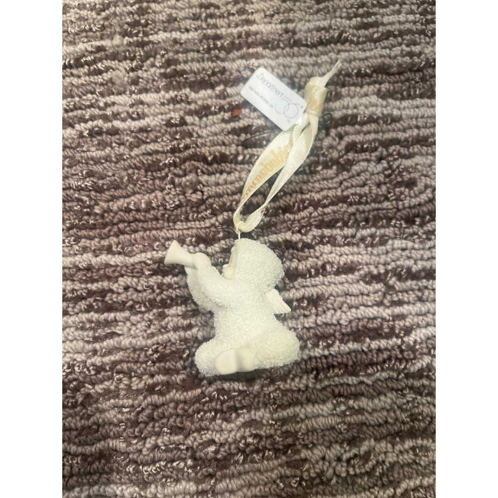 Department 56 Snowbabies Kneeling Angel with Horn Porcelain Ornament White
